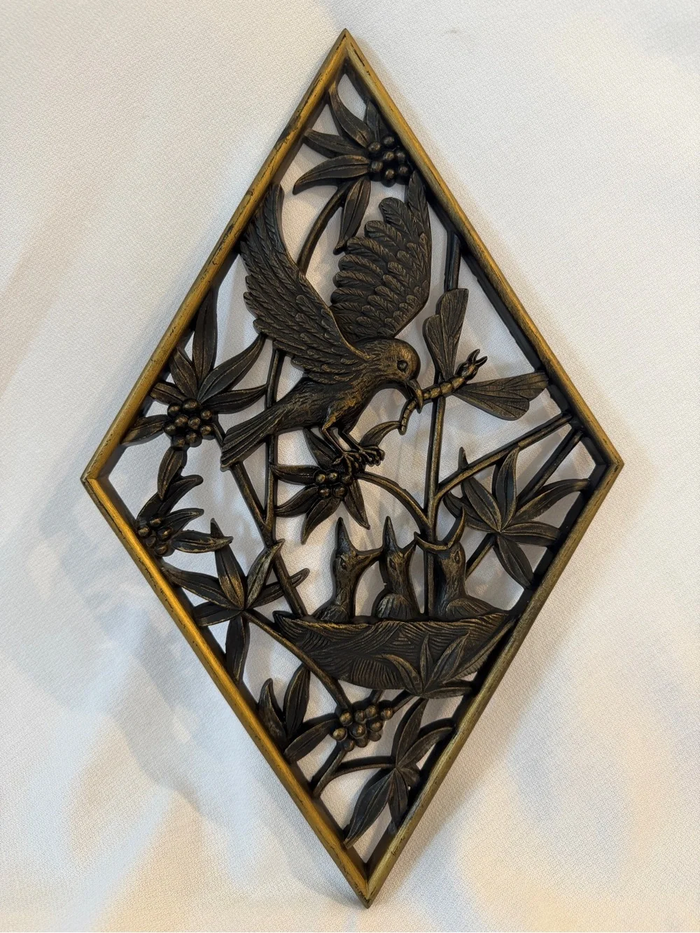 Vintage 1972 Burwood Wall Plaques Set of 4 Birds Sunflowers Grapes MCM Diamond